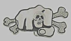 Skull Crossbones Belt Buckles Men Women Rhinestones Vintage Silver Metal Pirate