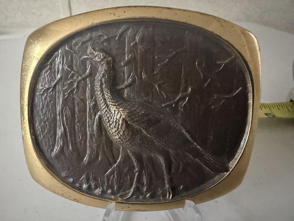 Rare Solid Bronze Turky Belt Buckle Made In USA Sculptured By Steven L Knight