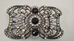 Vintage Goth Themed Metal Belt Buckle Rhinestones & Black Gems Fits 1.5 Hook