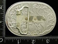 LH24142 *NOS* VINTAGE **WESTERN WAGON** SILVERTONE FLORAL DESIGN BELT BUCKLE