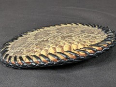 Vintage M.G.S. Oval Belt Buckle Snakeskin Inlay Black Leather Whipstitch Detail