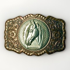 Vintage Belt Buckle Horse Copper Silver Tone Western Horseshoe Ranch Country