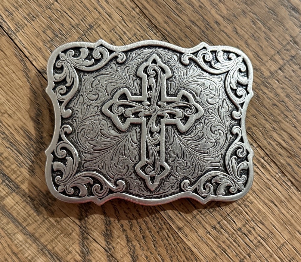 Blazin Roxx Scrolling Cross Filigree Western Belt Buckle Antique Silver
