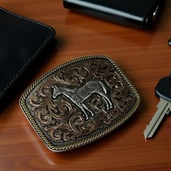 Montana Silversmiths Attitude Tri-Color Horse Rope Edge Western Belt Buckle