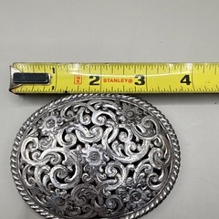 Men&rsquo;s Oval Silver Tone Western Floral Engraved Scroll Belt Buckle Fits 1.5in