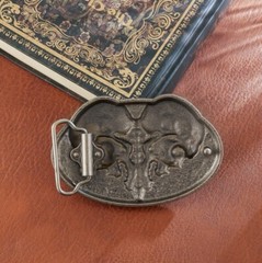 Double Skull Belt Buckle for Men, American Western Cowboy, Punk, Gothic, Silver