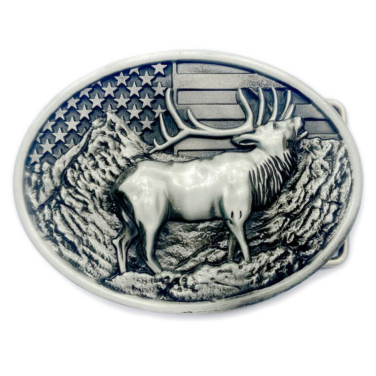 Moose Elk Deer Belt Buckle Western Cowboy American Flag Motorcyclist (YDR-02-S)