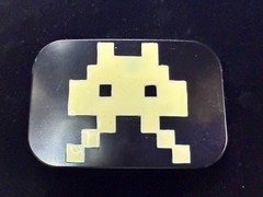 Video Game Arcade Icon Character Black & White Pixilated Pattern Belt Buckle