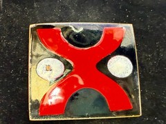 X Logo? Pattern Red Black Enamel Artisan? Vintage Belt Buckle