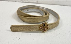 Tory Burch Reversible Logo Skinny Belt In Gold And Silver