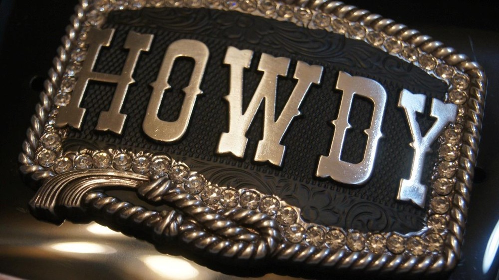 Blazin Roxx Rectangle Belt Buckle Howdy Crystals Silver 37926