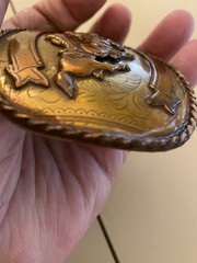 Vintage Western Cowboy Calf Roping Bull Rider Rodeo Nickle Silver Gold Buckle