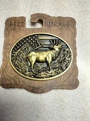 Bold and Patriotic, Large Elk in mountains with U.S Flag metal belt Buckle, New!