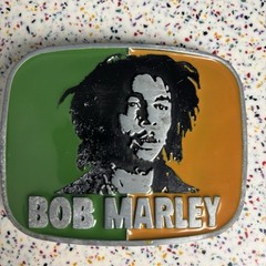Vintage Y2K Bob Marley Orange Green Rasta Reggae Belt Buckle Hippie Herb Festive