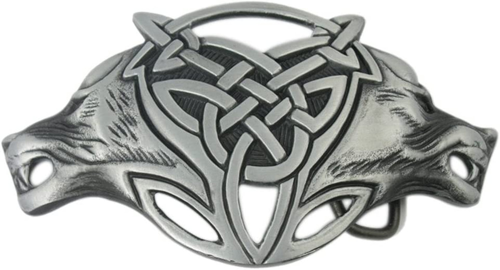Men Gothic Funny Lovely Celtic Wild Wolf Fox Double Head Belt Buckle