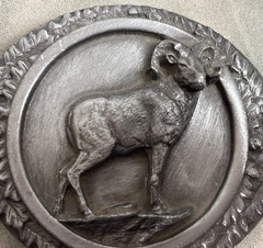 1985 Bergamot Brass Works Bighorn Sheep Belt Buckle-USA-Brass