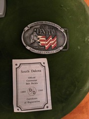 South Dakota Belt Buckle Centennial 1989 Collector METAL Man Cave Patina GIFT