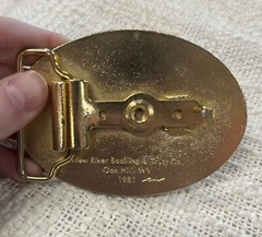 1981 New River Banking And Trust Company Blank Gold Toned Country Belt Buckle
