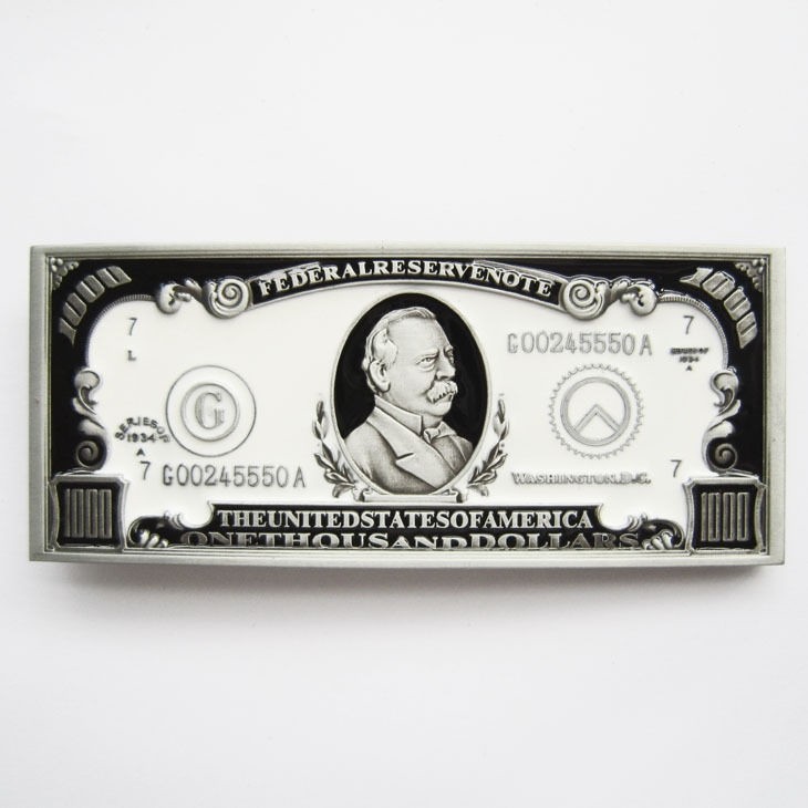 $1000 One Thousand US Dollar Bill Novelty Enamel Metal Belt Buckle