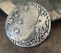 Handmade Silver Moon Face Belt Buckle Smiling Moon Stars Western Style