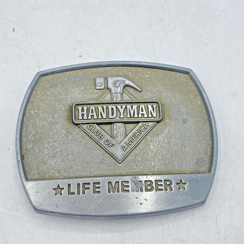 Vintage Belt Buckle Handyman Club Of America Life Member Brass Hammer 1996