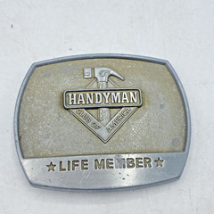 Vintage Belt Buckle Handyman Club Of America Life Member Brass Hammer 1996