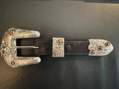 Sterling Silver 3-Piece Engraved Bronco Buckle Set 1” Belt. UNMARKED GARCIA