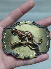 vintage COUGAR belt buckle PANTHER mountain lion BRASS western 1970s cat tree