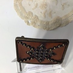 Brass Leather & Studs Belt Buckle~Brown/ Gold Handcrafted ~UNIQUE ~FREE SHIPPING
