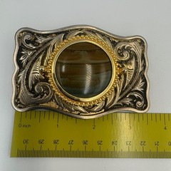 Vintage Western Belt Buckle Two Tone Stone Center