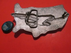 Pewter Belt Buckle Patriotic US Flag Map and Eagle