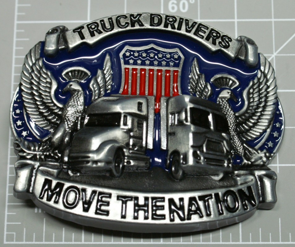 Truck Drivers Move the Nation Belt Buckle American Flag Colors Semi Trucks A117