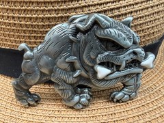 Antiqued Silver Retro British Dog Western Belt Buckle