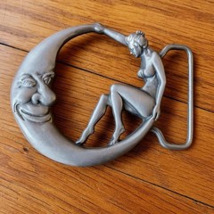 Woman on the Moon Pewter Belt Buckle Sexy Lady Art Deco Vintage Style