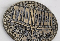 Frontier Las Vegas Hotel Casino Belt Buckle Brass Oval 3.25”x2.5” Longhorn