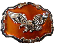 Mens Belt Buckle Mexican Flying Silver Eagle Orange Harley Biker Western Large