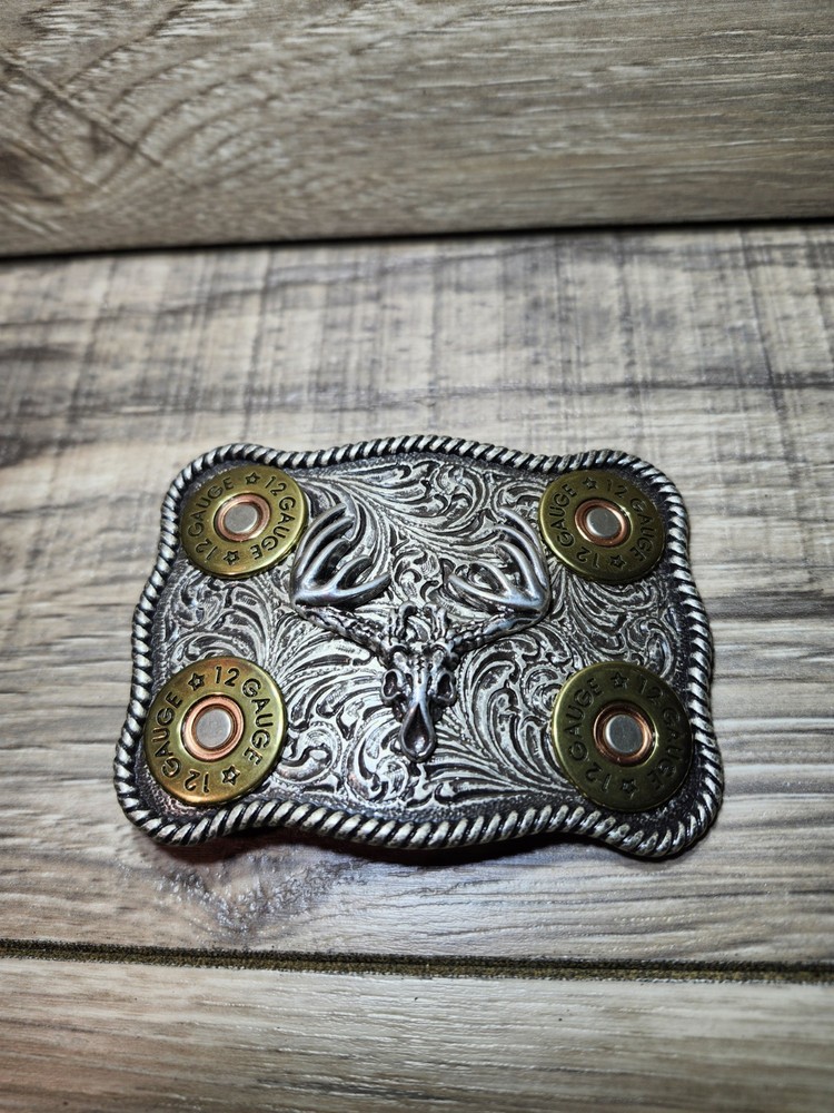 Nocona Whitetail Buck Skull Shotgun Shells Rectangular Belt Buckle 37526