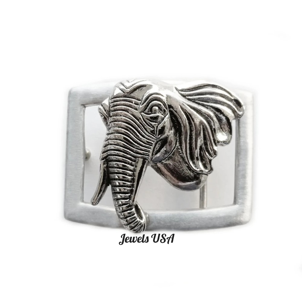 Elephant Silver Belt Buckle Men Women Wildlife Animal 925 Stamped By Jewels USA