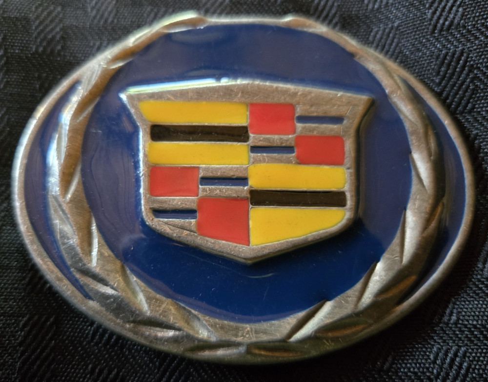 Cadillac Belt Buckle Crest Logo Blue Oval Pewter Belt Buckle