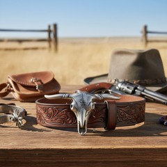 Men Western Silver Metal Belt Buckle Long Horn Texas Cow Bull Skull TX Day Night