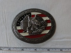 United States flag eagle enamel belt buckle Red white Blue silver Patriot Stars~