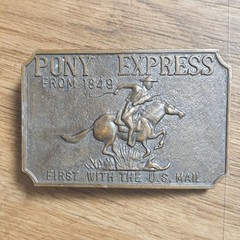 Lot of 4 Vintage Western Belt Buckles Pony Express Crucifixion Longhorn Brass