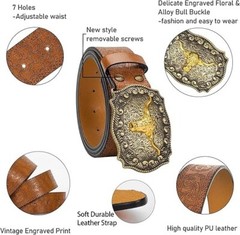 Western Cowboy-Belts for Men Big-Buckle Longhorn-Bull Pu-Leather Rodeo Cowgirl-B