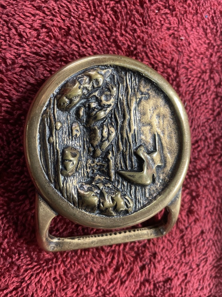 1975 Seascape Sea Gull Bird Solid Brass Belt Buckle Tech Ether Guild Vintage