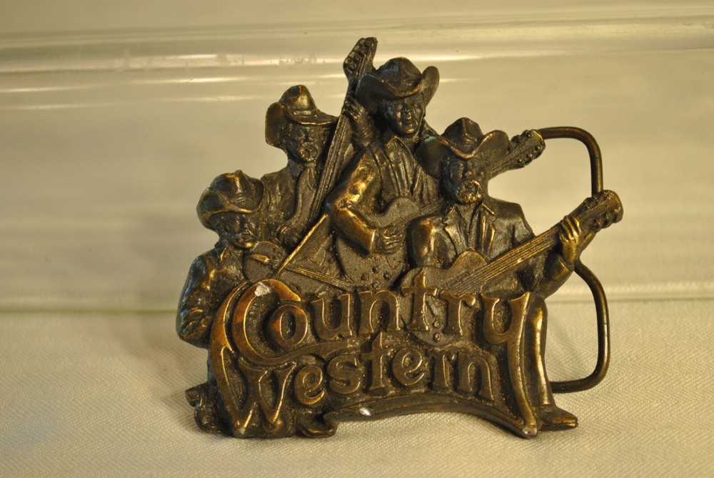 Country Western Band Belt Buckle Bergamot Brass Works 1981 Musicians Honky Tonk
