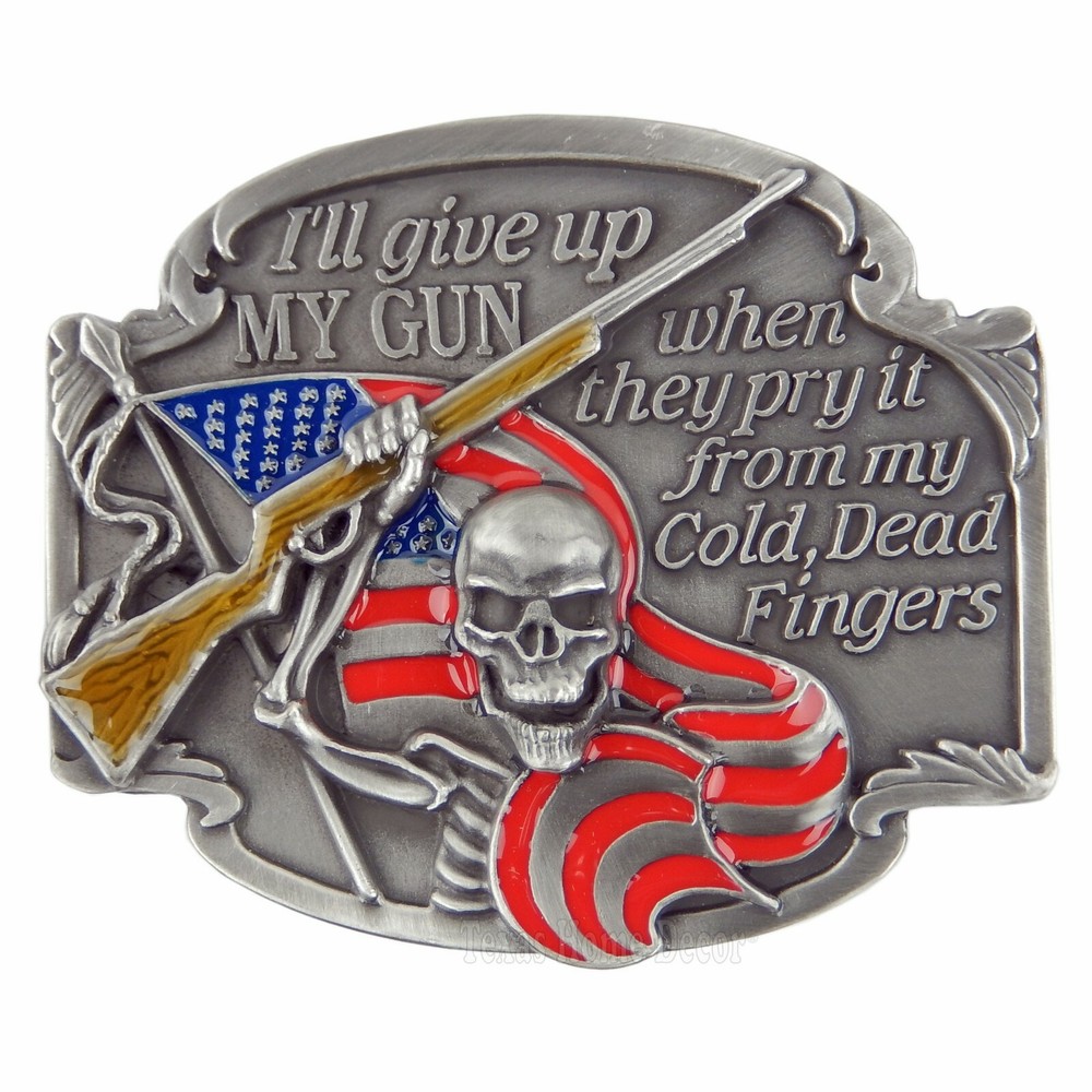 Right to Bear Arms Skeleton 2nd Amendment Gun Rights Belt Buckle Fits 1.5&Prime; Belts