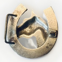Horse Head Horseshoe Vintage Belt Buckle Western Equestrian Cowboy Silver Tone