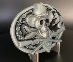 New Cowboy skull outlaw western Oval Silver Black Belt Buckle