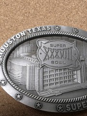 Super Bowel 2004 Houston Texas Pewter 2 1/2&Prime; X 3 1/2&Prime; Oval Belt Buckle