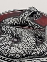 Rattlesnake Belt Buckle Coiled Snake Red Enamel Pewter Tone Western